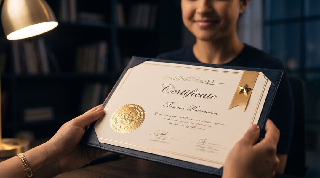 Student receiving a language certificate